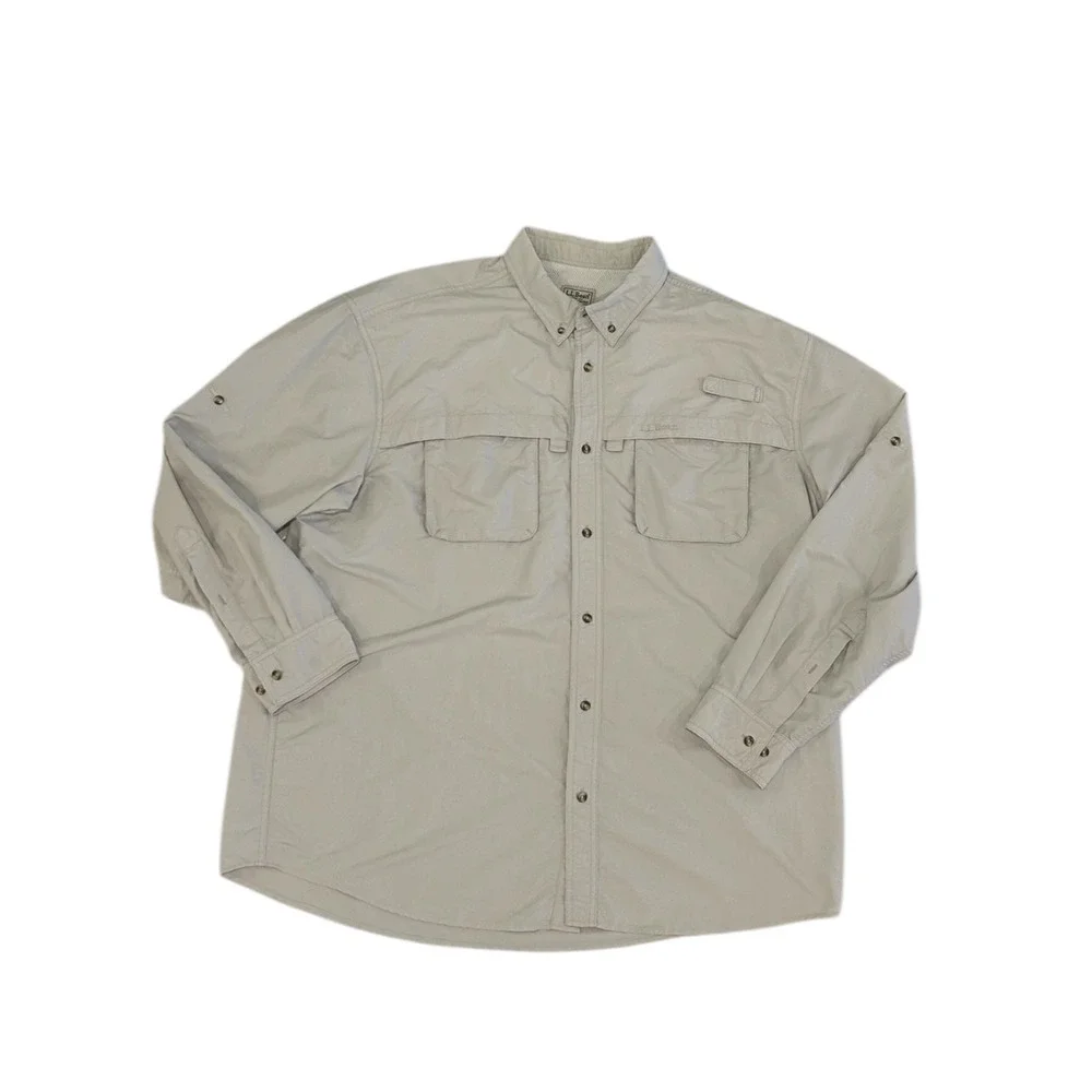 LL Bean Men's Tan‎ Long Sleeve Button Up Outdoor Fishing Shirt XXL REG